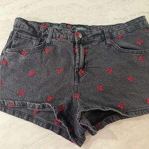 wild fable Black Denim Shorts with Red Cherry Embroidery